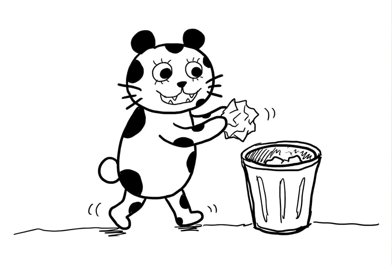 Mascot tossing trash into a bin
